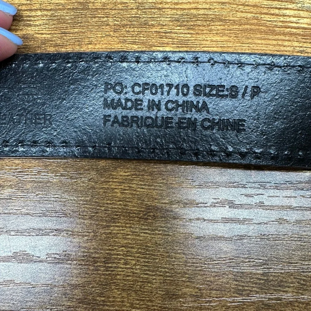 Oobe Mens Black Genuine Leather Belt Brushed Silver Buckle CF01710 Size Small